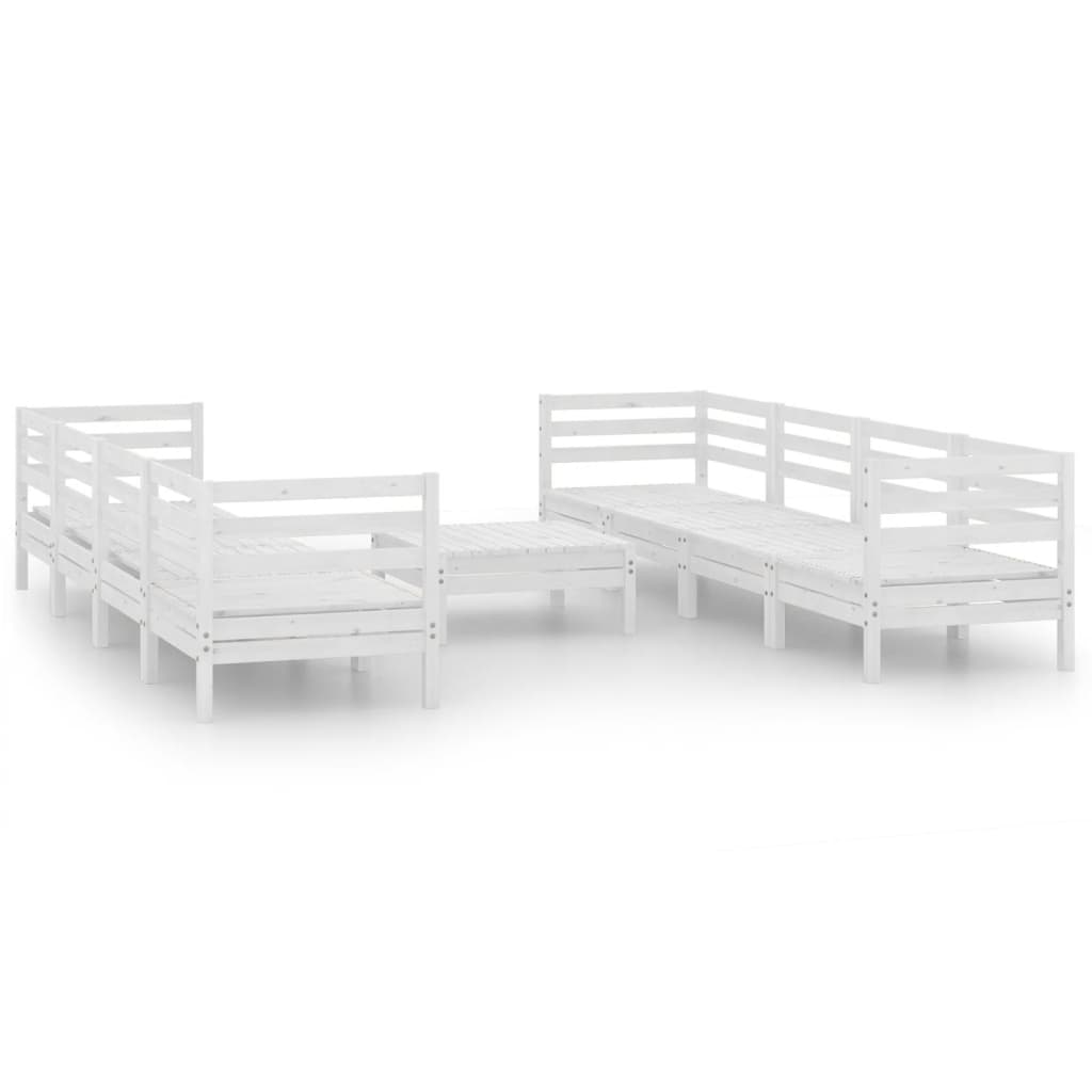 9-tlg. Garten-Lounge-Set Weiss Massivholz Kiefer
